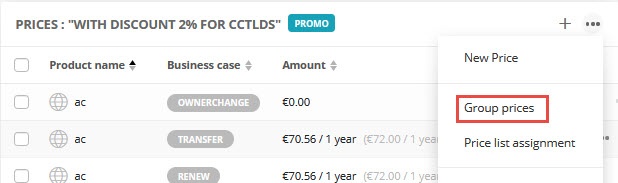 Deleting group prices