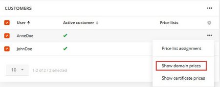 Displaying customer specified prices