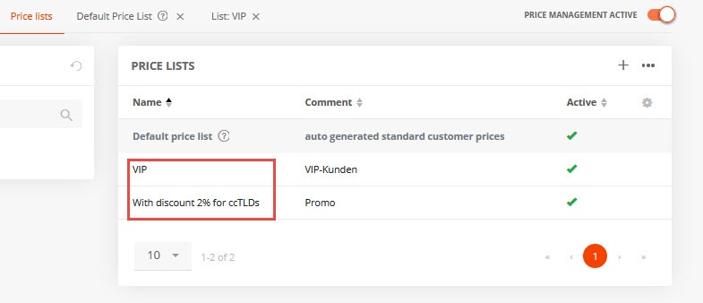 Displaying individual price lists