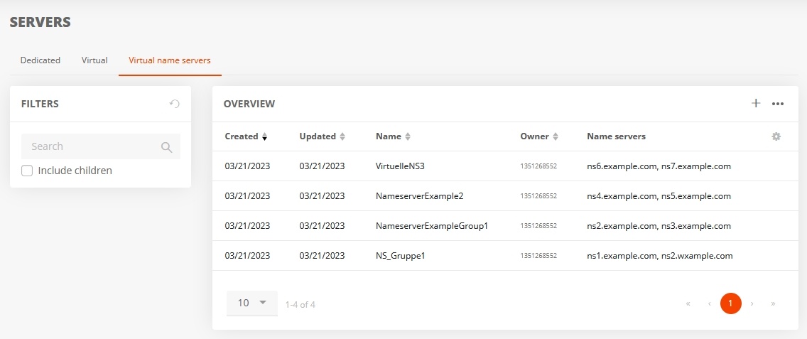 Display virtual name servers