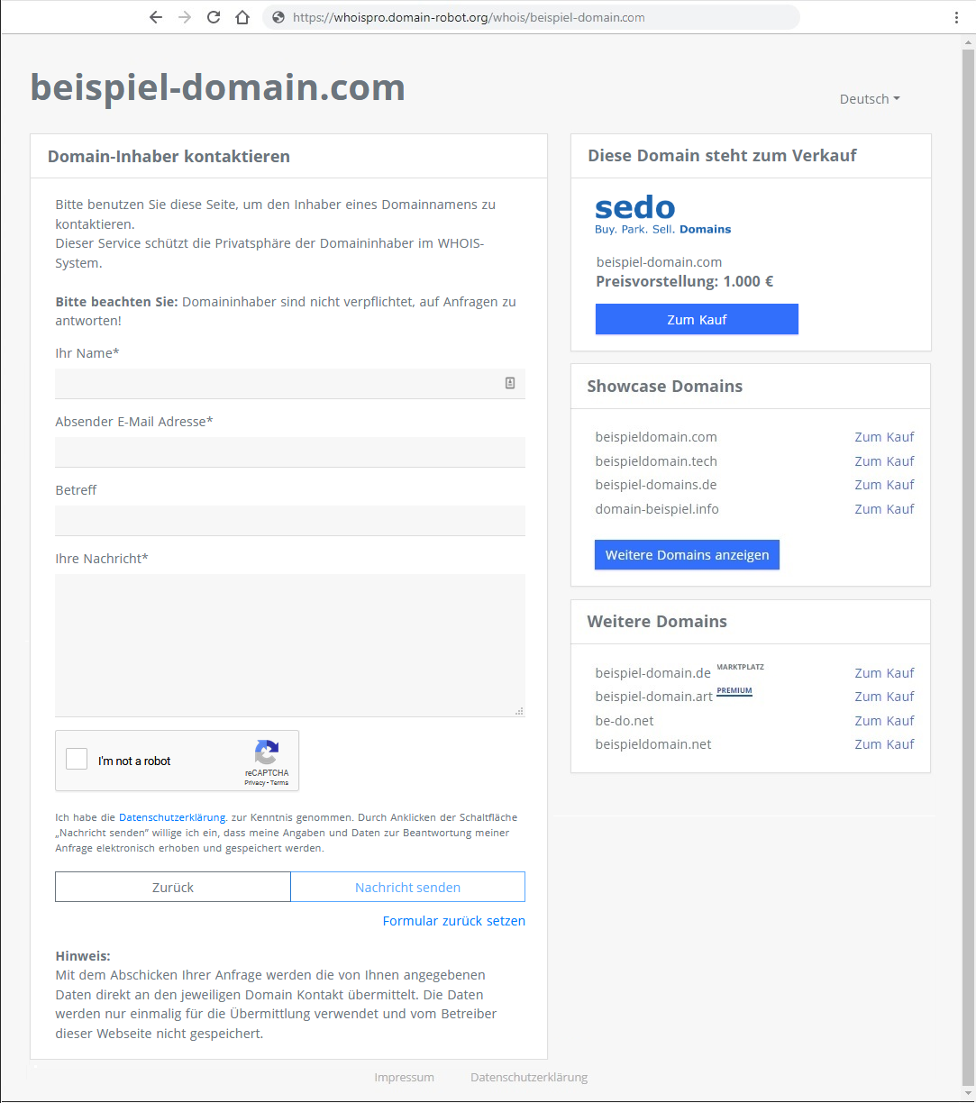 Whois Pro Muster-Seite für gTLDs (2)