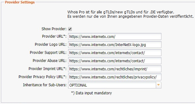 Einstellungen für Provider-Informationen (2)
