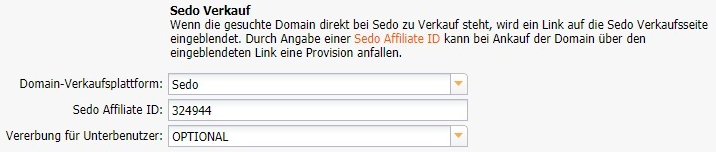 Weitere Einstellungen - Sedo Verkauf 