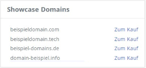 Einstellungen für den Bereich "Showcase Domains"