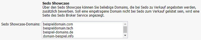 Einstellungen für den Bereich "Showcase Domains" (2)