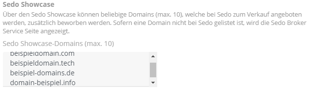 Einstellungen für den Bereich "Showcase Domains" (3)
