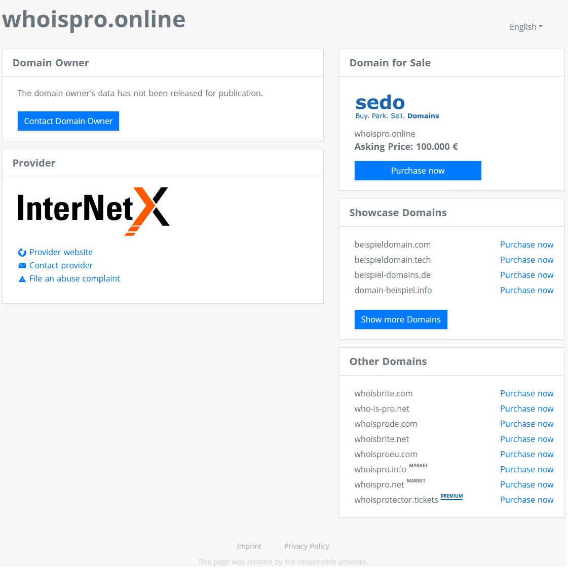 Whois Pro sample page for gTLDs