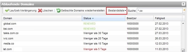 Eine Bestandsliste der ablaufenden Domains anlegen (.CSV)