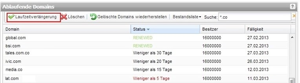 Laufzeit der Domains in der AutoDNS Oberfläche verlängern
