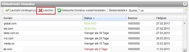 Domains in der AutoDNS Oberfläche löschen