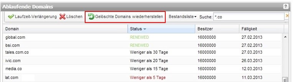 Wiederherstellbare Domains in der AutoDNS Oberfläche anzeigen lassen