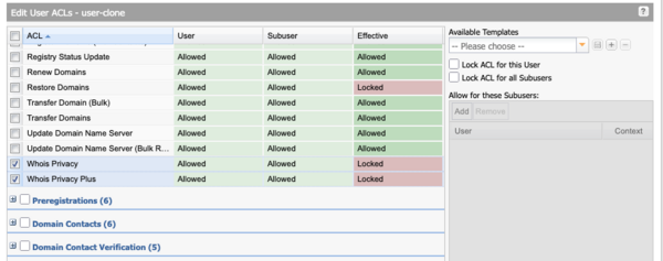 Enabling and disabling Whois Privacy and Whois Privacy Plus for subusers
