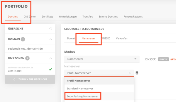 Domains bei Sedo parken