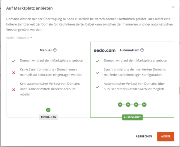Den automatischen Modus erstmals zum Verkauf nutzen