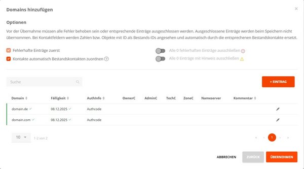 Domains hinzufügen (2)